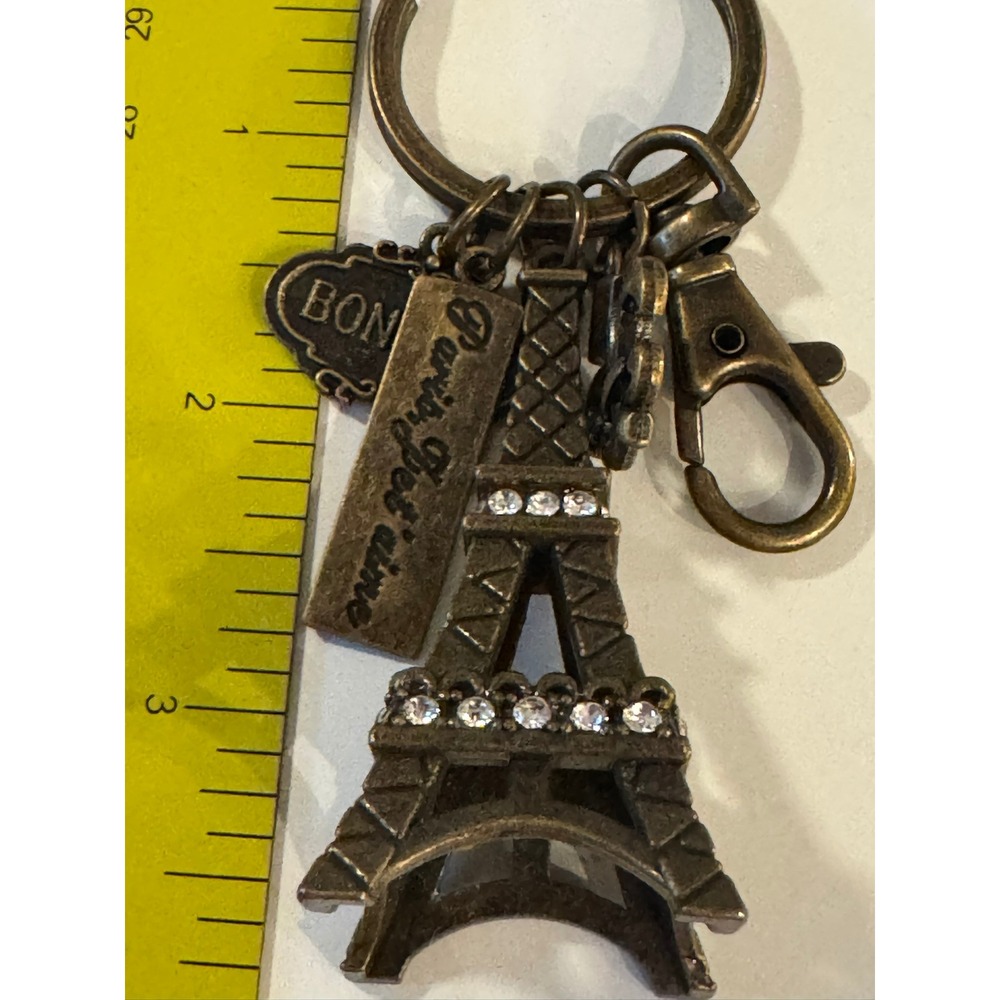 Bead Landing Paris Eiffel Tower Keychain Bronze Rhinestone Fleur-de-lis 469821